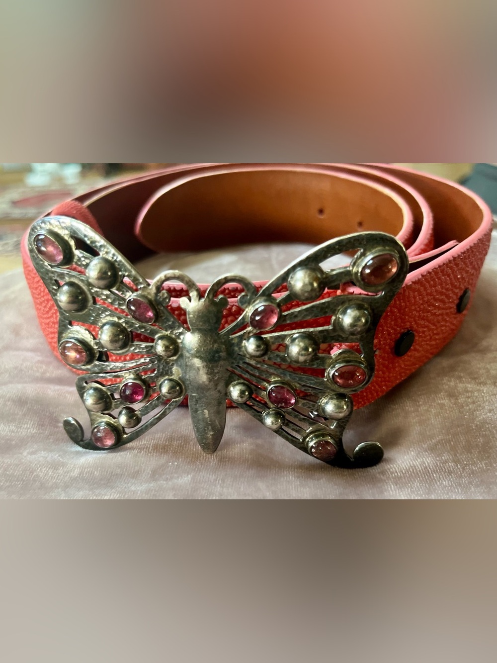 Vintage Pat Areias Sterling Silver and Gemstone Butterfly Belt Buckle
